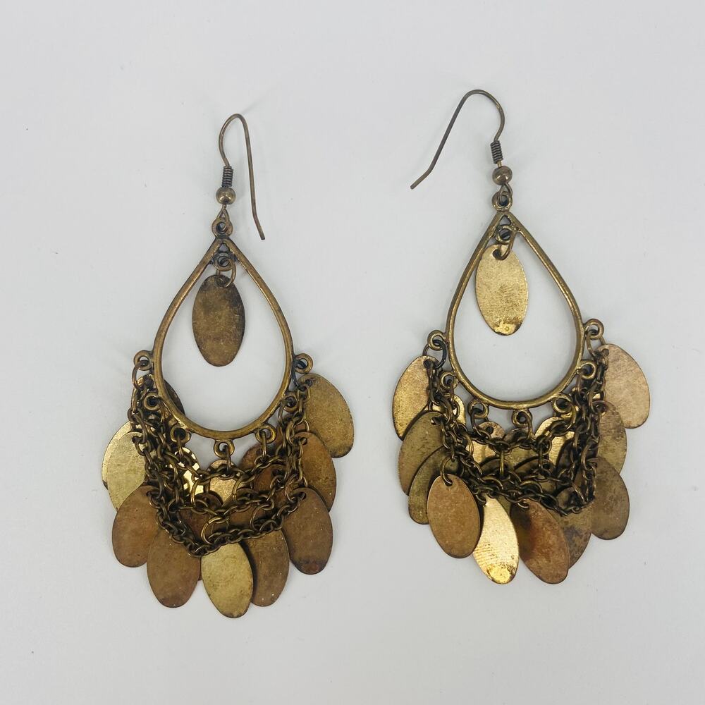 Vintage Brassy Chandelier Earrings - Picture 2 of 3